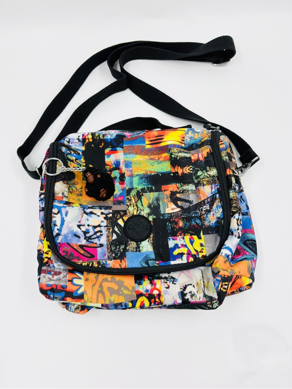 Kipling Kichirou Insulated Lunch Bag Crossbody Graffiti Collage Monkey Charm